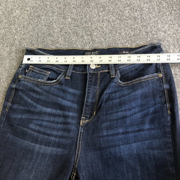 Judy Blue Flare Jeans Womens 11 30 Dark Wash Stretch Wide Leg Raw Hem - Picture 6 of 13